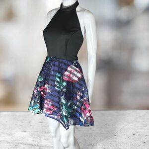 Hot Gal High High Low Sleeveless Black Top Floral Print Bottom